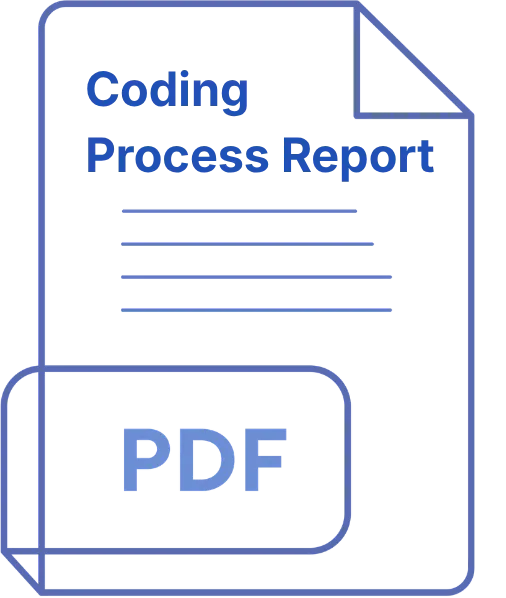 A cartoon image of a PDF of a coding process report
