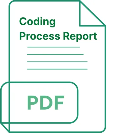 A cartoon image of a PDF of a coding process report