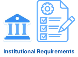 Institution icon next to a checklist report, representing institutional requirements