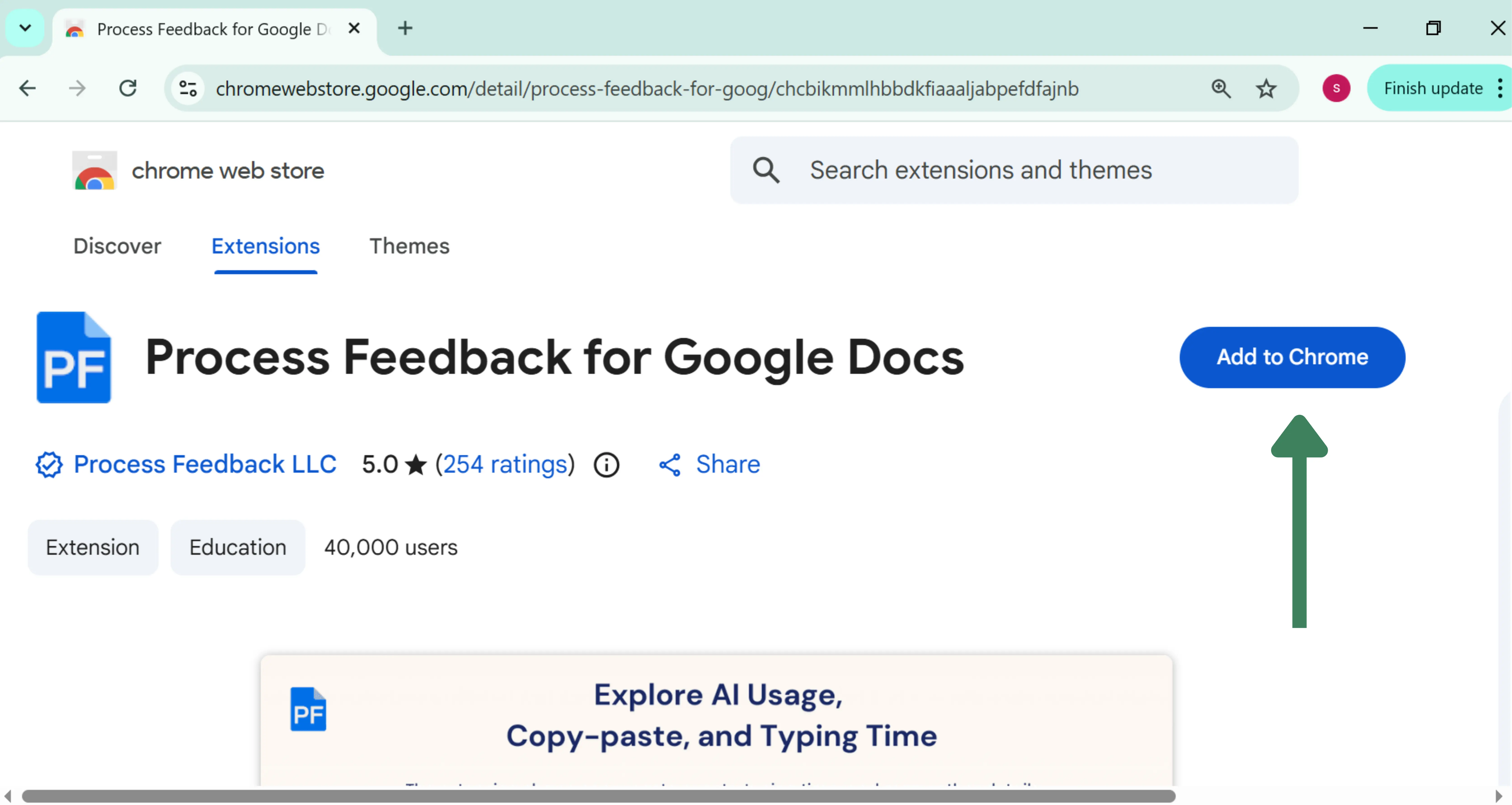 Screenshot of the browser store page with the Add to Chrome button for the Process Feedback extension